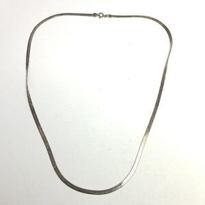 Vintage Heavily Tarnished Sterling Silver Herringbone Flat Chain Necklace Estate